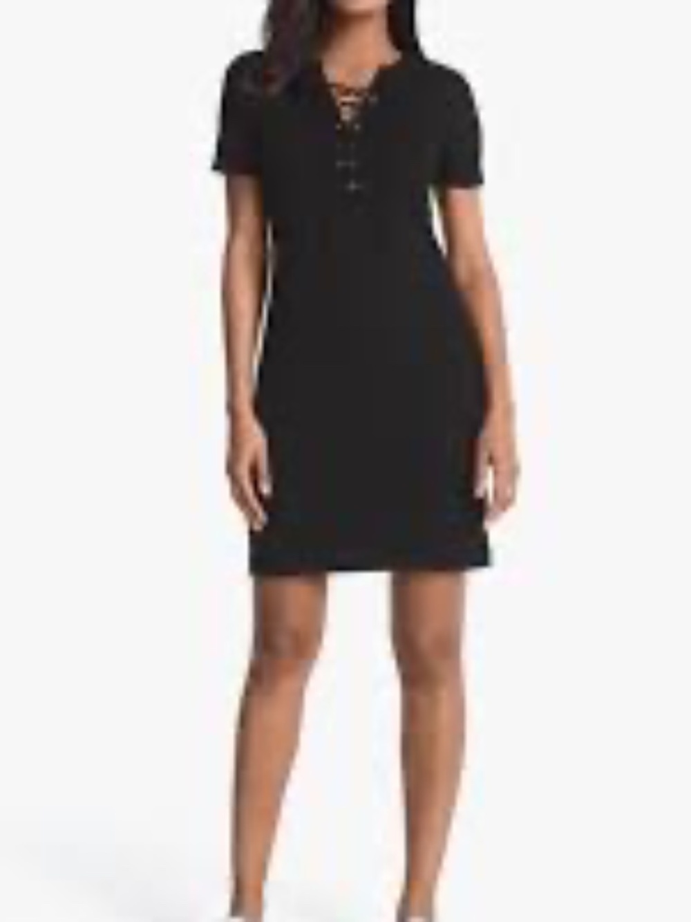 White House Black Market Black Knit T-Shirt mini Dress XXS V-Neck Short Sleeve